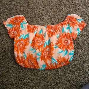 Tropical Aerie Off The Shoulder Crop Top